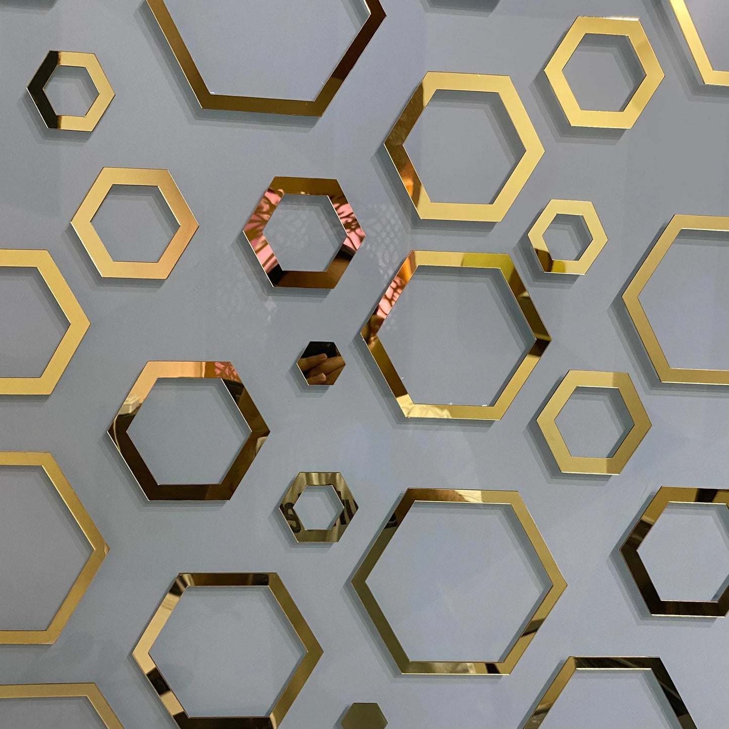 Golden Hexagon Mirror Wall Decor Set