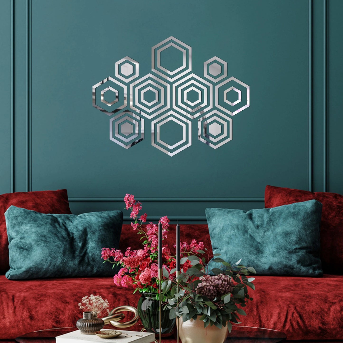 Golden Hexagon Mirror Wall Decor Set