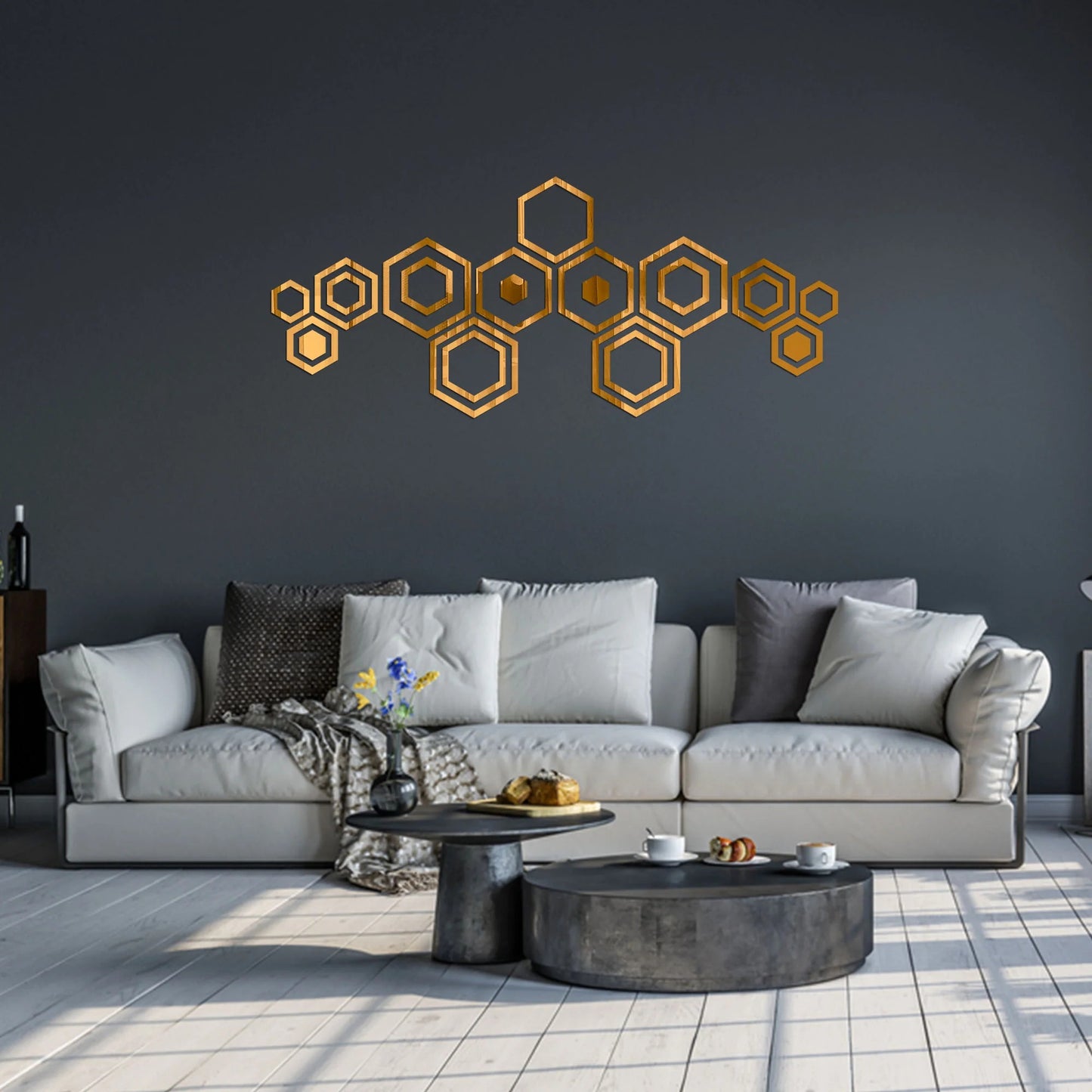 Golden Hexagon Mirror Wall Decor Set