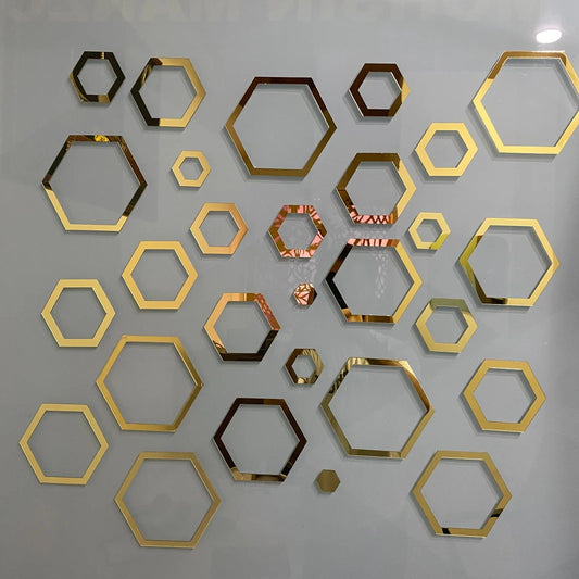 Golden Hexagon Mirror Wall Decor Set