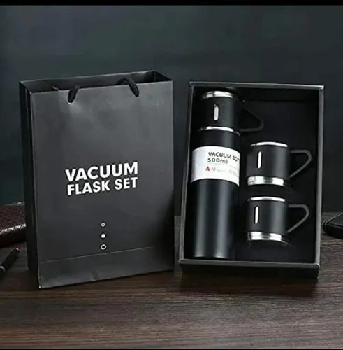 Premium Vacuum Flask Set – 500ml Stainless Steel Insulated Bottle with 3 Cups